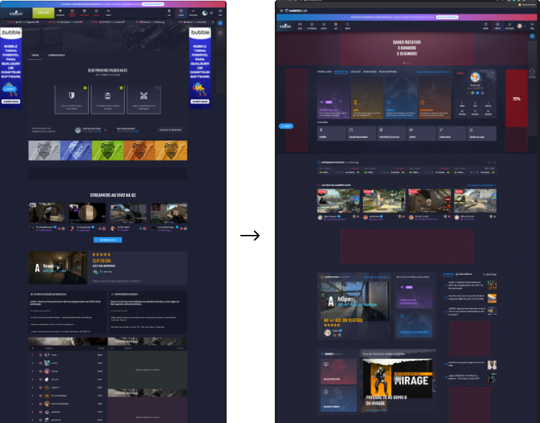 GamersClub home: before and after the redesign